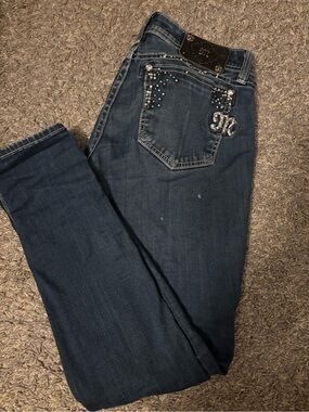 Miss Me Dark Blue Skinny Jeans with Rhinestone Pocket